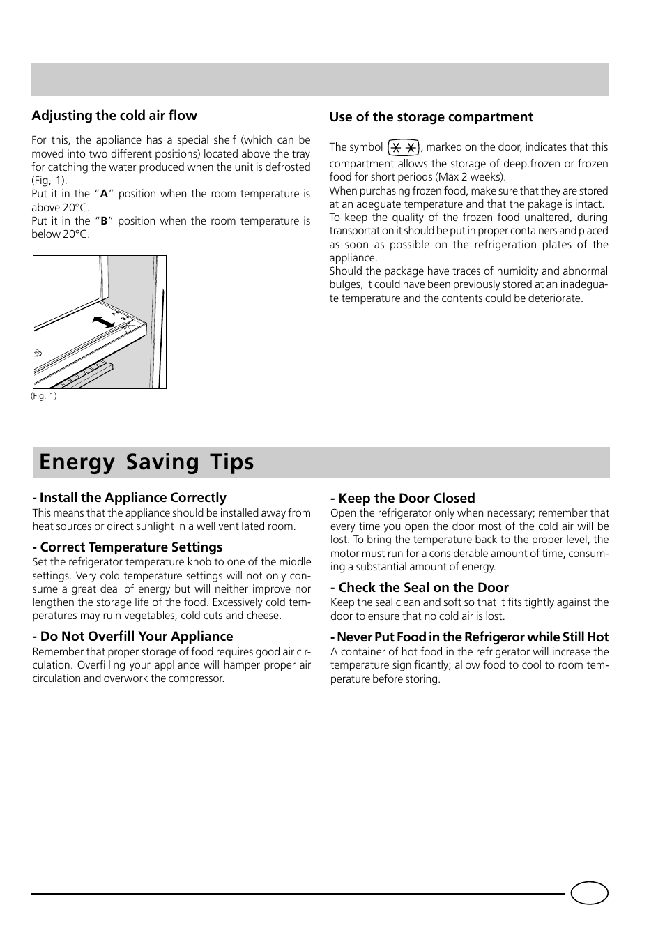 Energy saving tips | Indesit RG1142 User Manual | Page 13 / 48