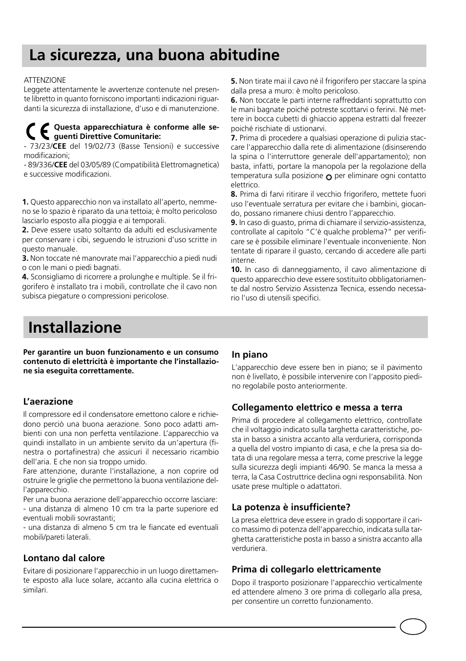 La sicurezza, una buona abitudine | Indesit RG1142 User Manual | Page 3 / 48