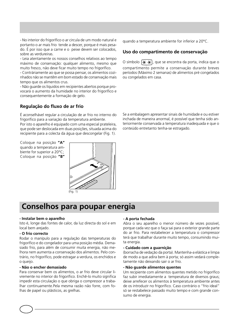 Conselhos para poupar energia | Indesit RG1142 User Manual | Page 38 / 48