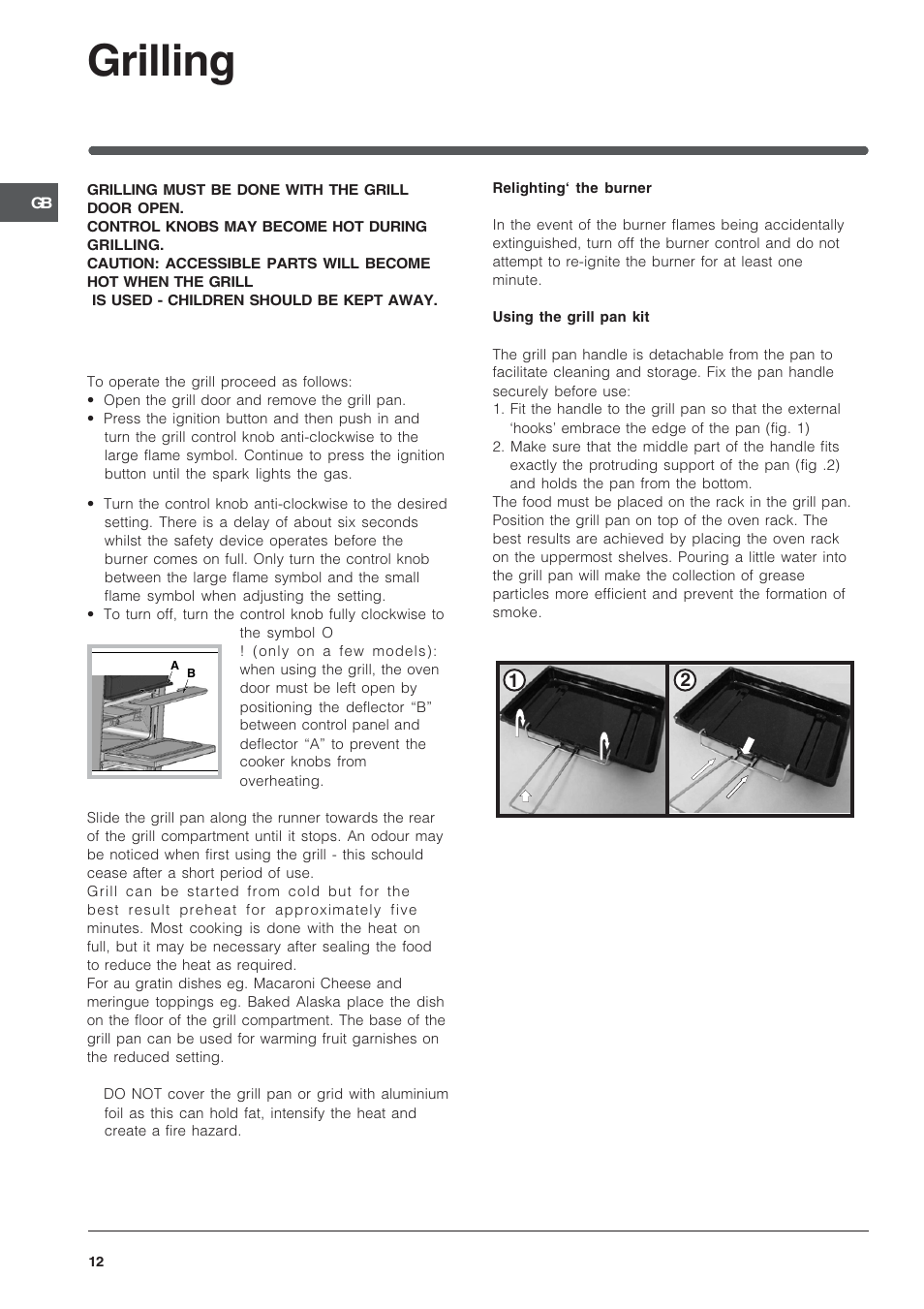 Grilling | Indesit 50 CM FREE STANDING COOKER KD3G User Manual | Page 13 / 25