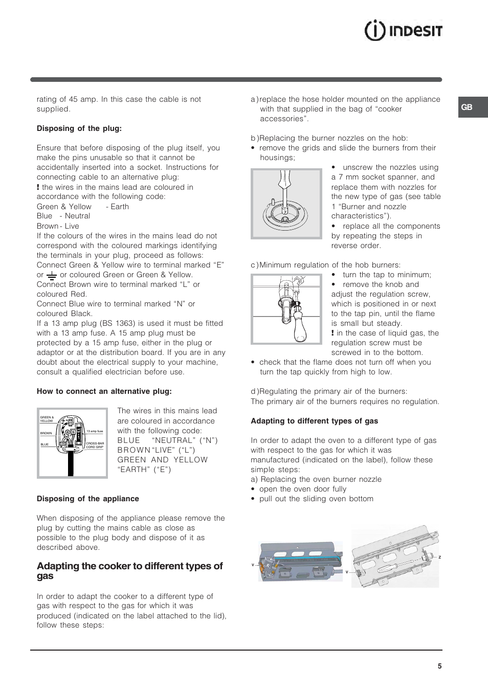 Adapting the cooker to different types of gas | Indesit 50 CM FREE STANDING COOKER KD3G User Manual | Page 6 / 25