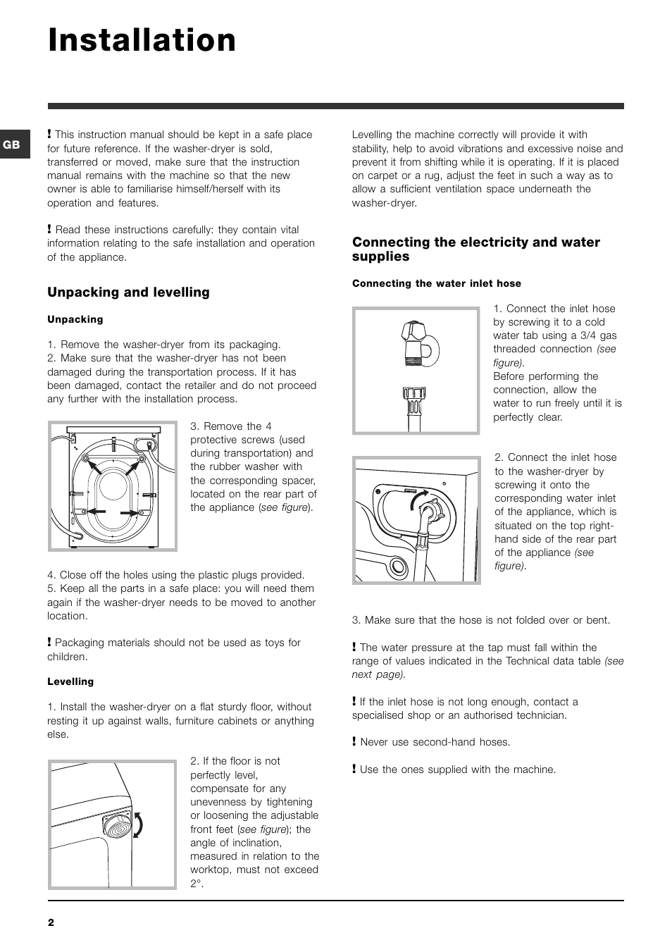 Installation | Indesit PWDE8148W User Manual | Page 2 / 16