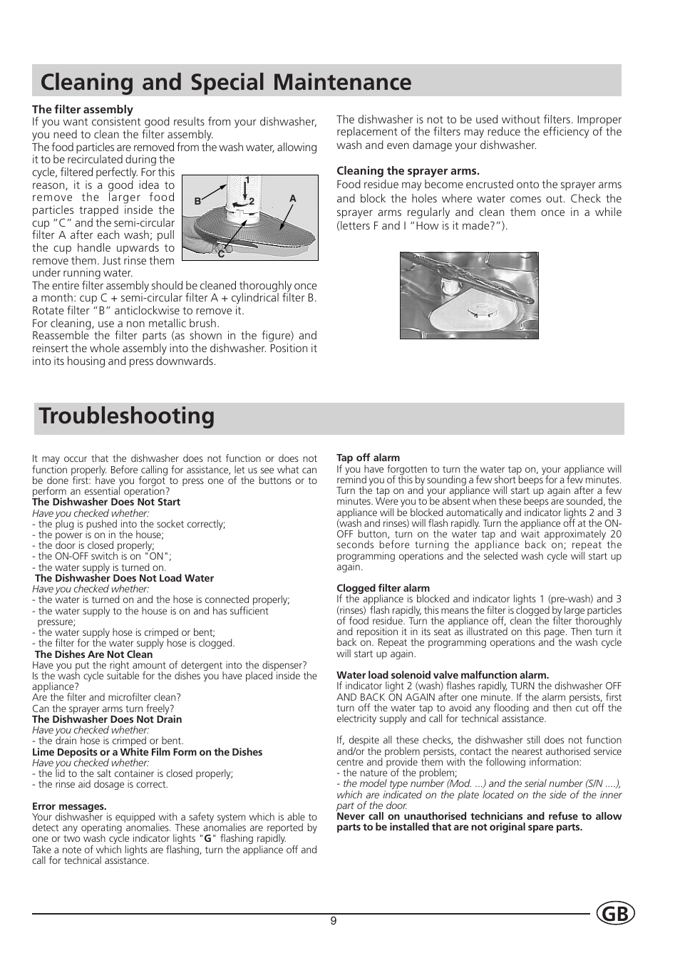 Cleaning and special maintenance, Troubleshooting | Indesit IDL550 User Manual | Page 11 / 16