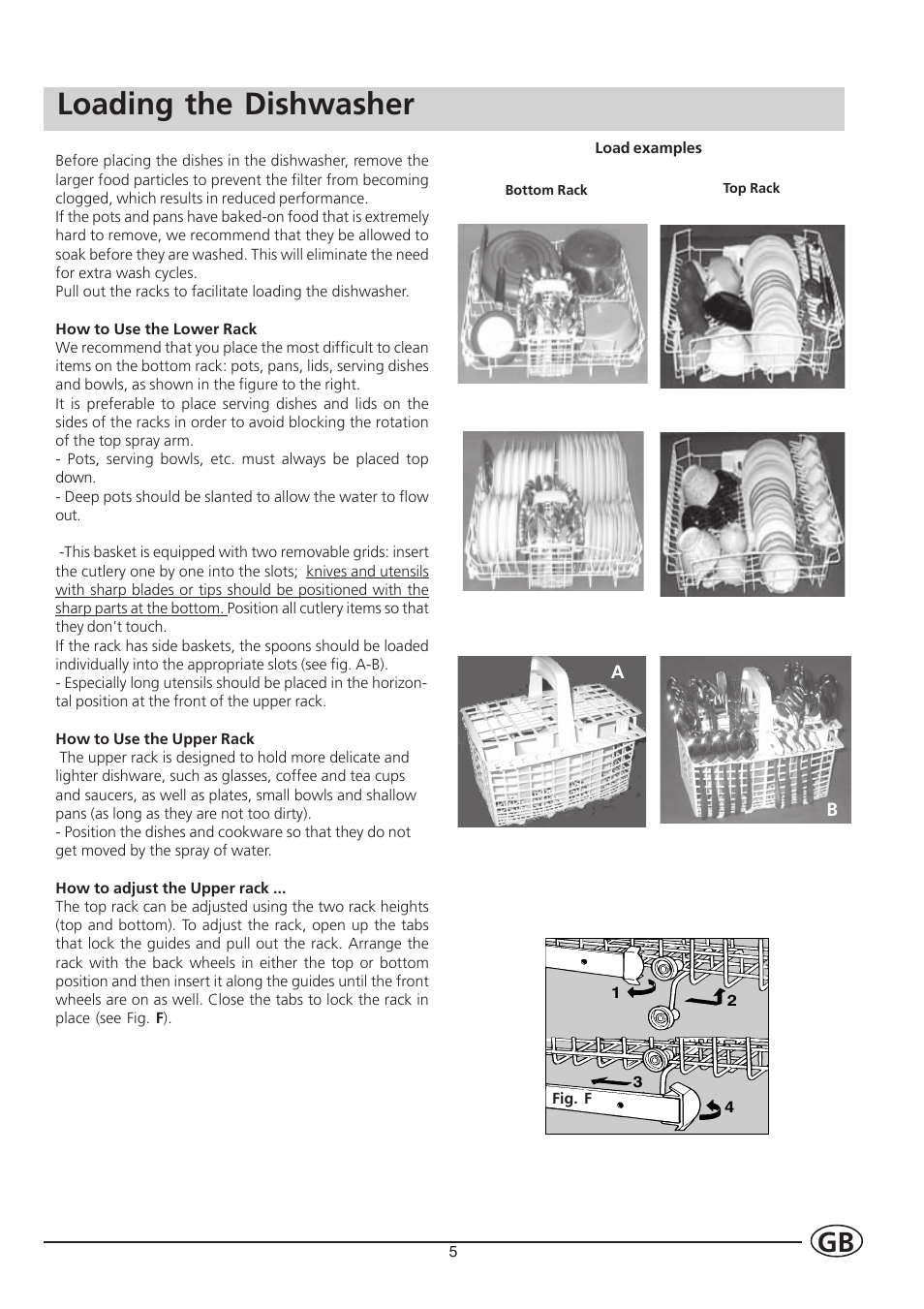 Loading the dishwasher | Indesit IDL550 User Manual | Page 7 / 16