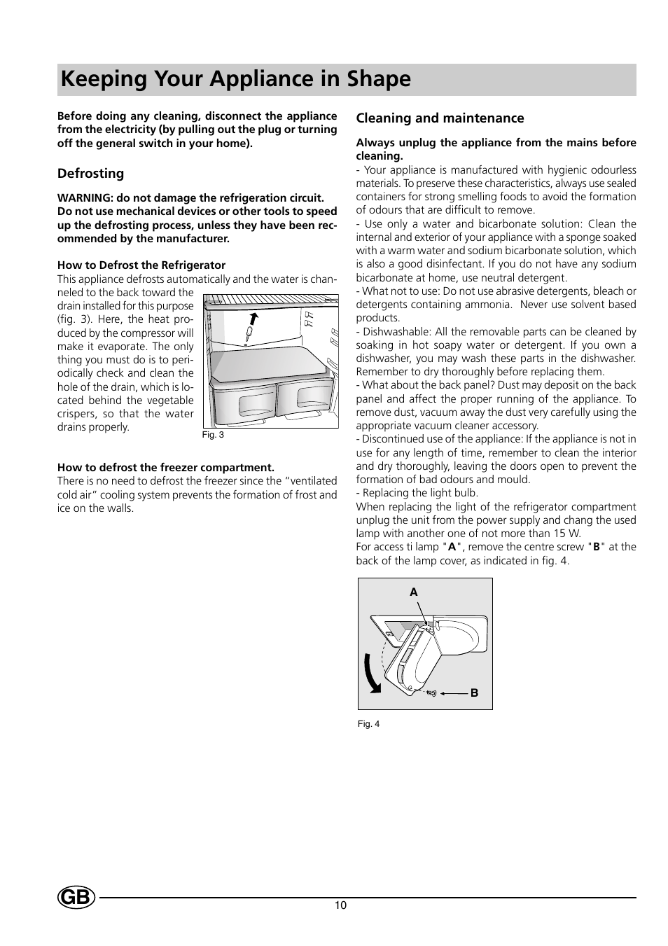 Keeping your appliance in shape | Indesit C 239 NF UK User Manual | Page 12 / 16