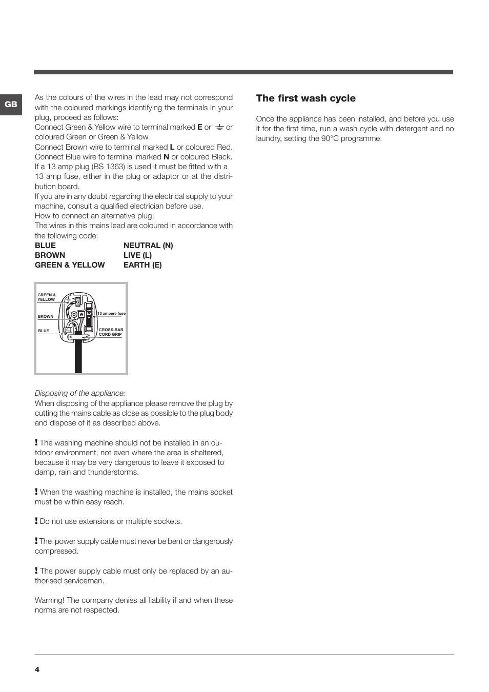 The first wash cycle | Indesit GB IWE User Manual | Page 4 / 16