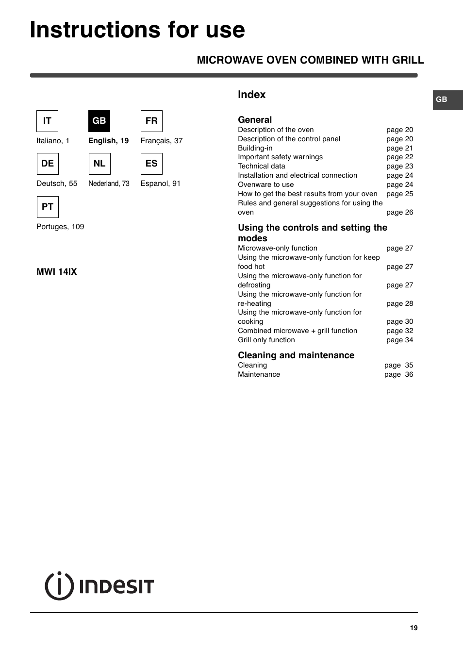 Indesit MWI 14IX User Manual | 18 pages