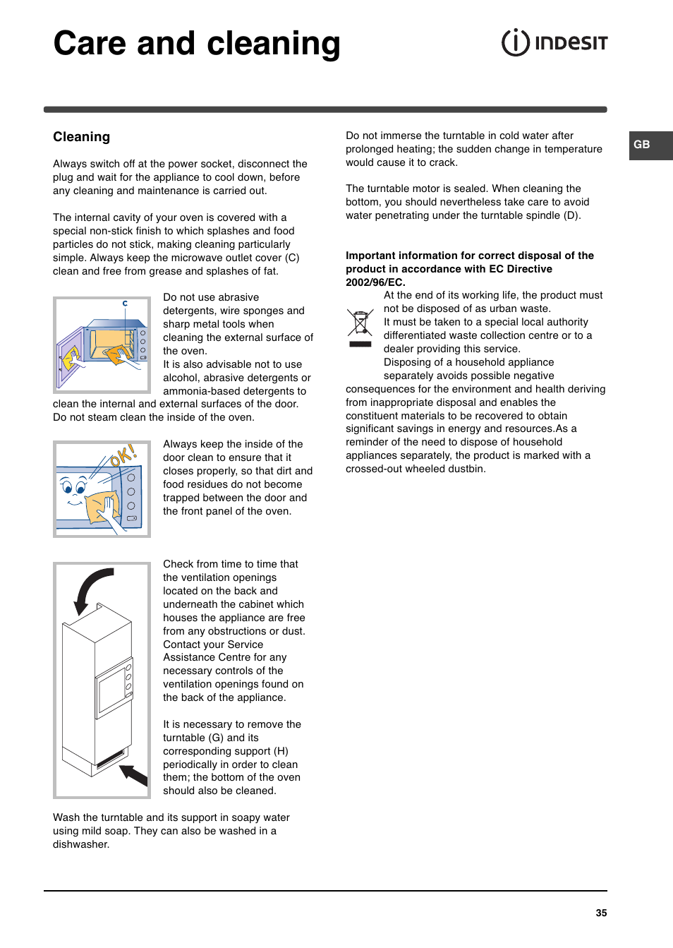 Care and cleaning | Indesit MWI 14IX User Manual | Page 17 / 18