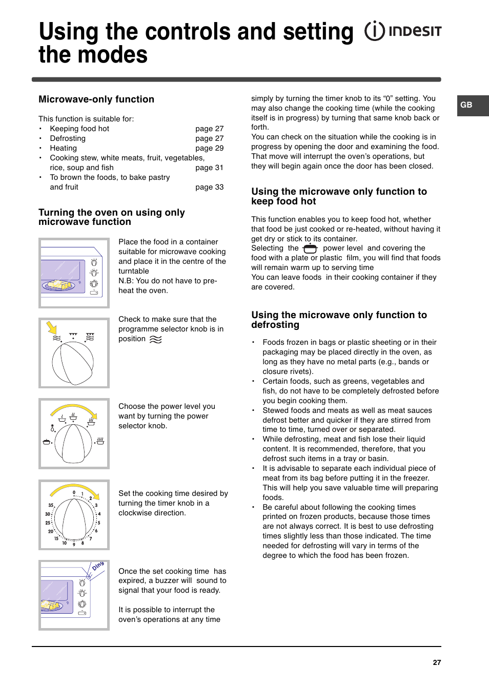 Using the controls and setting the modes | Indesit MWI 14IX User Manual | Page 9 / 18