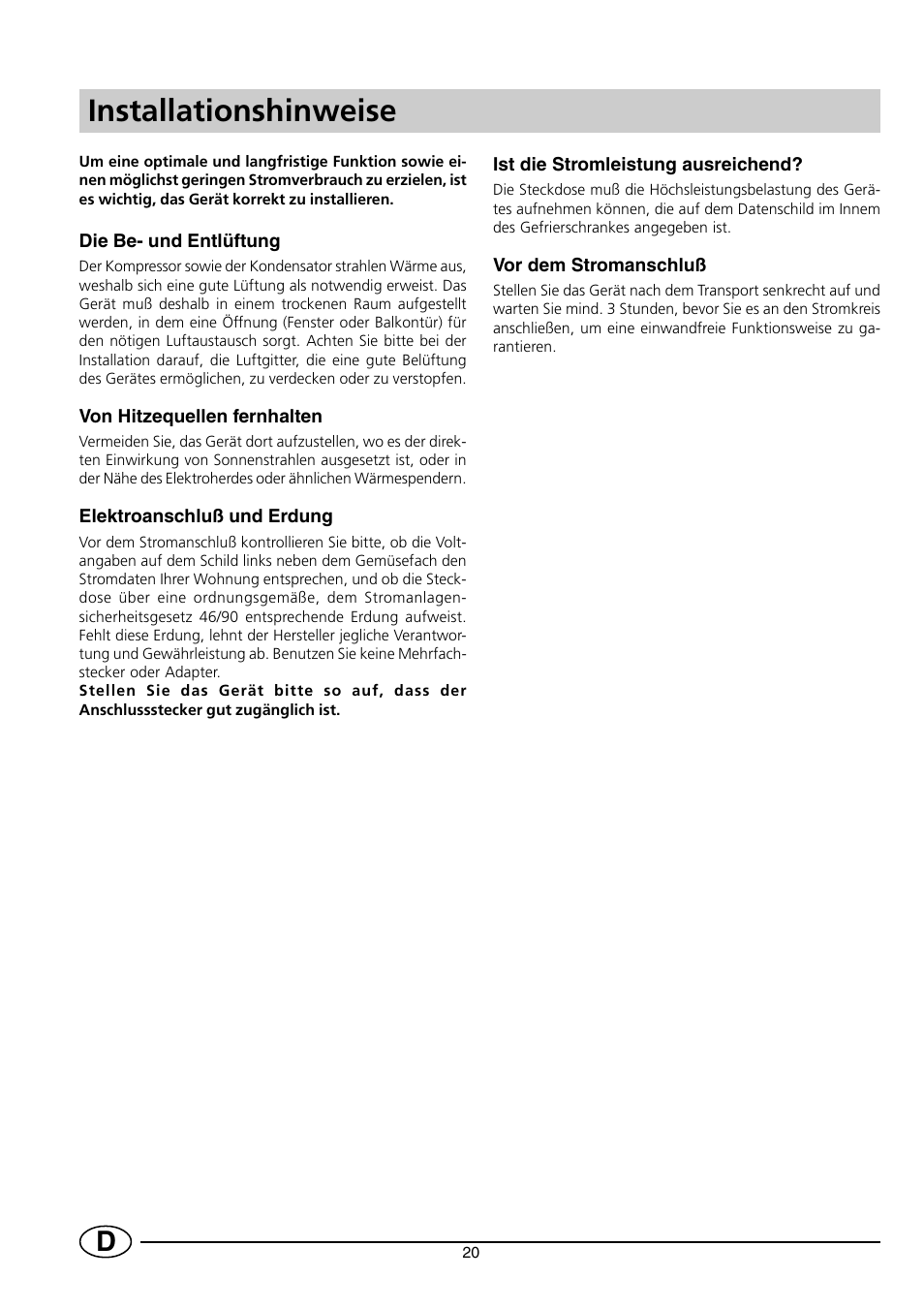 Installationshinweise | Indesit INF 140 - GF 140 User Manual | Page 22 / 48