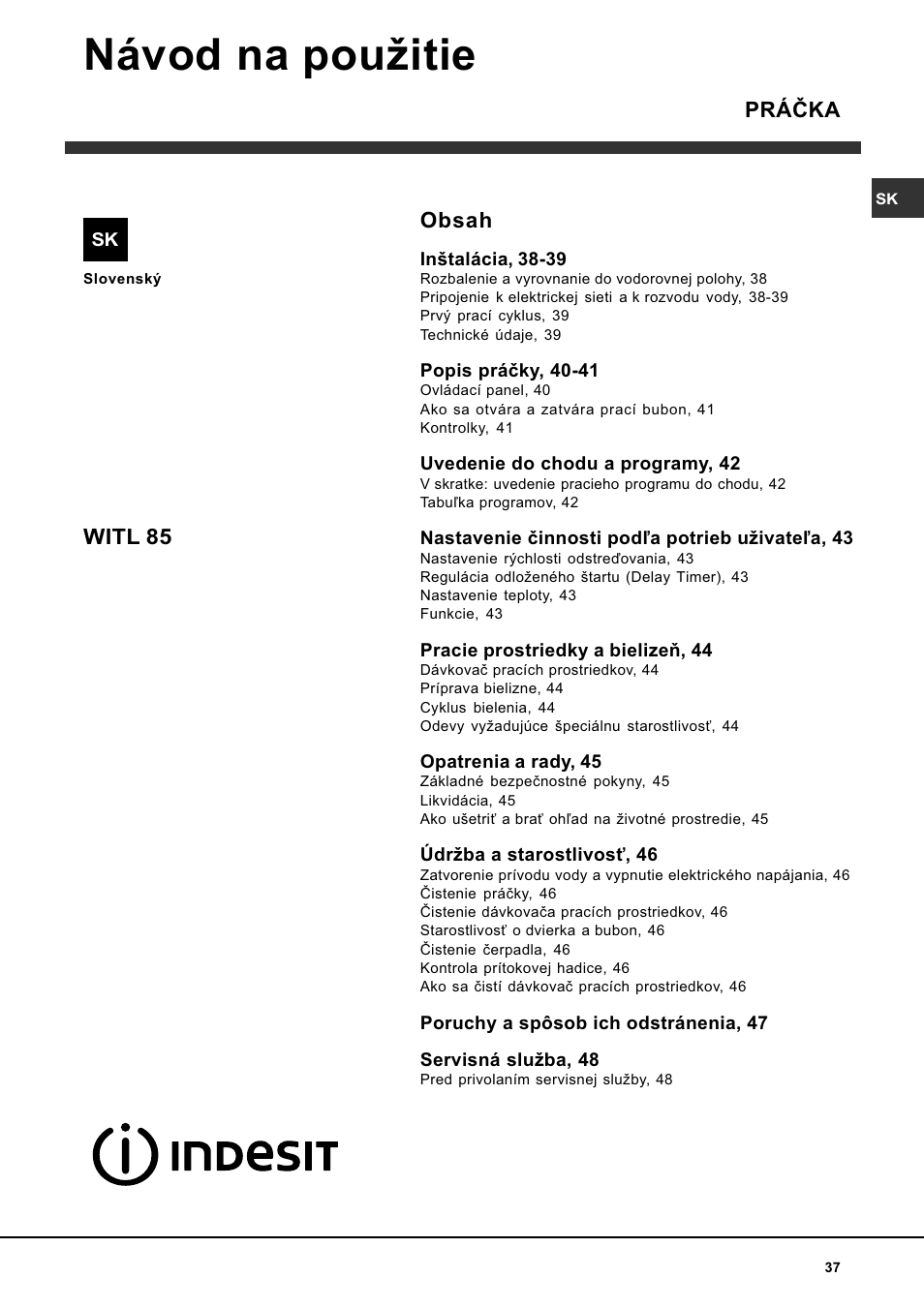 Indesit WITL 85 User Manual | Page 37 / 72
