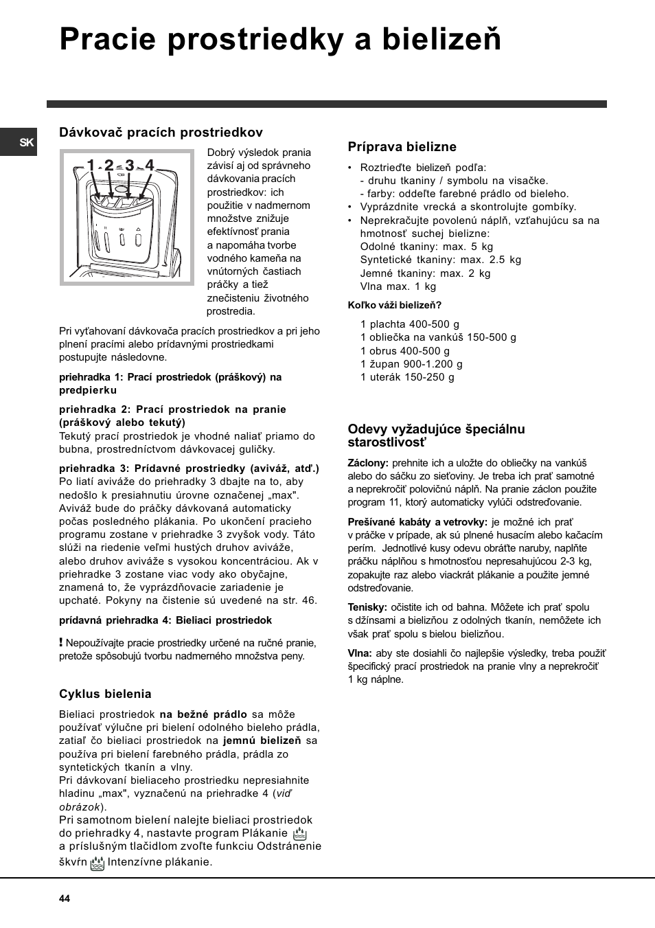Pracie prostriedky a bielizeò | Indesit WITL 85 User Manual | Page 44 / 72