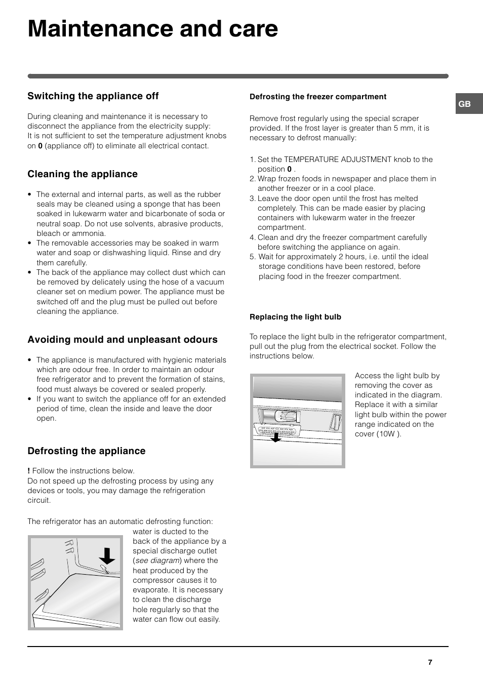 Maintenance and care | Indesit TFA1 User Manual | Page 7 / 12