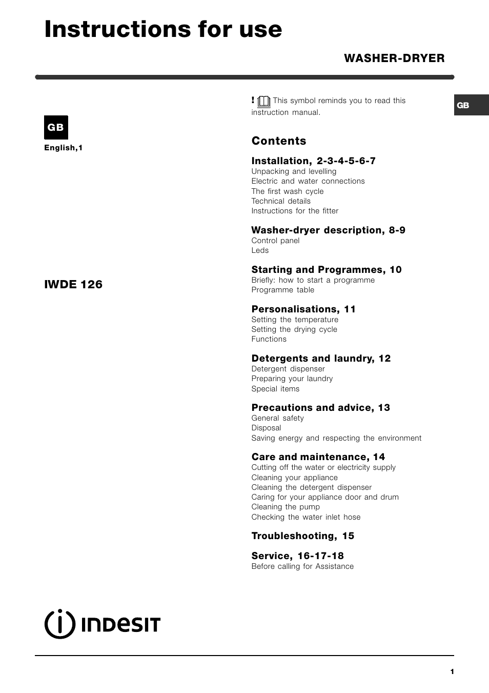 Indesit IWDE 126 User Manual | 20 pages