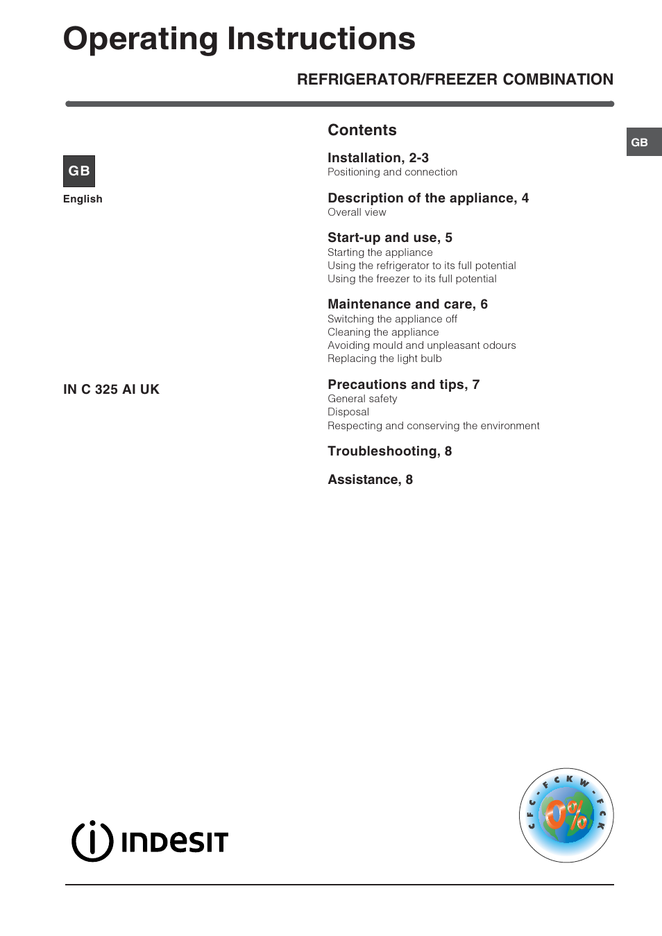 Indesit IN C 325 AI UK User Manual | 12 pages