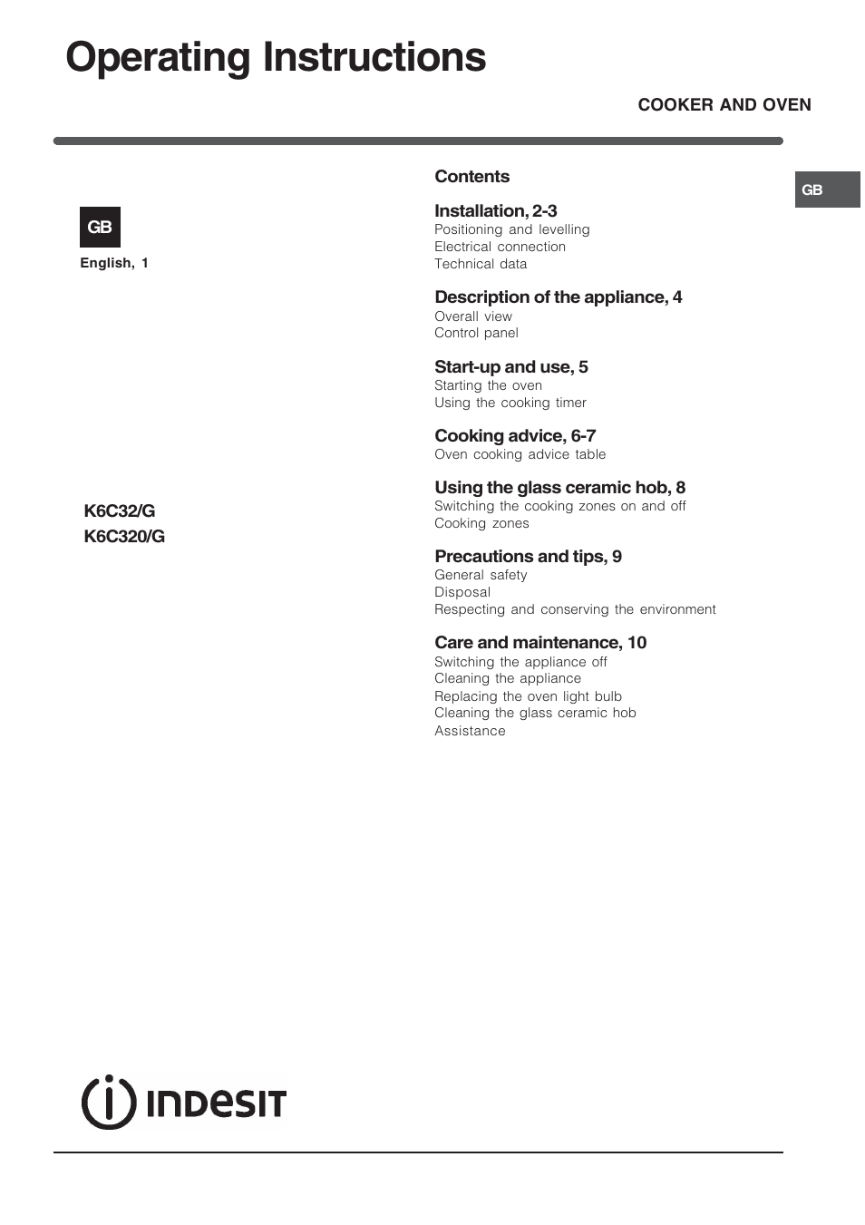 Indesit K6C32/G User Manual | 12 pages