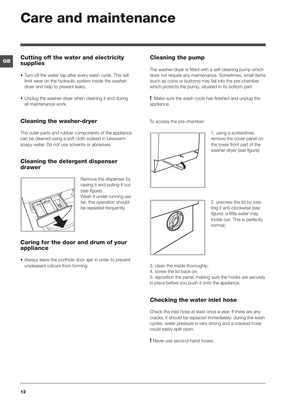 Care and maintenance | Indesit GB IWDD 7123 User Manual | Page 12 / 16
