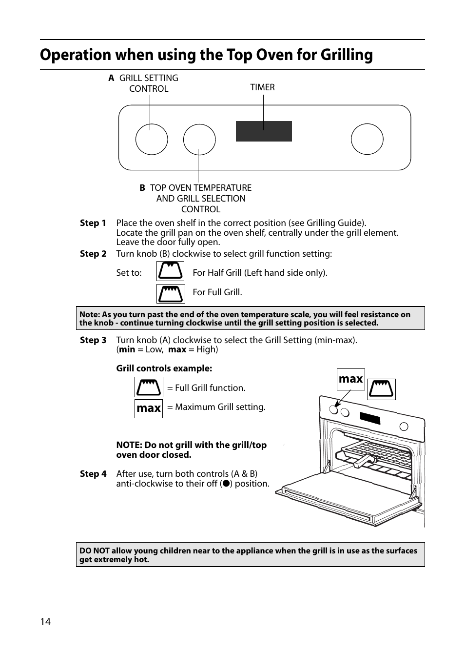 Operation when using the top oven for grilling | Indesit FIU20 User Manual | Page 16 / 36