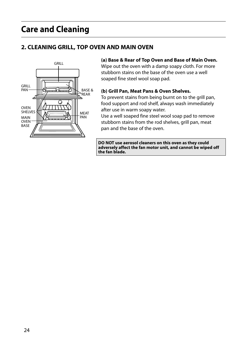 Care and cleaning, Cleaning grill, top oven and main oven | Indesit FIU20 User Manual | Page 26 / 36