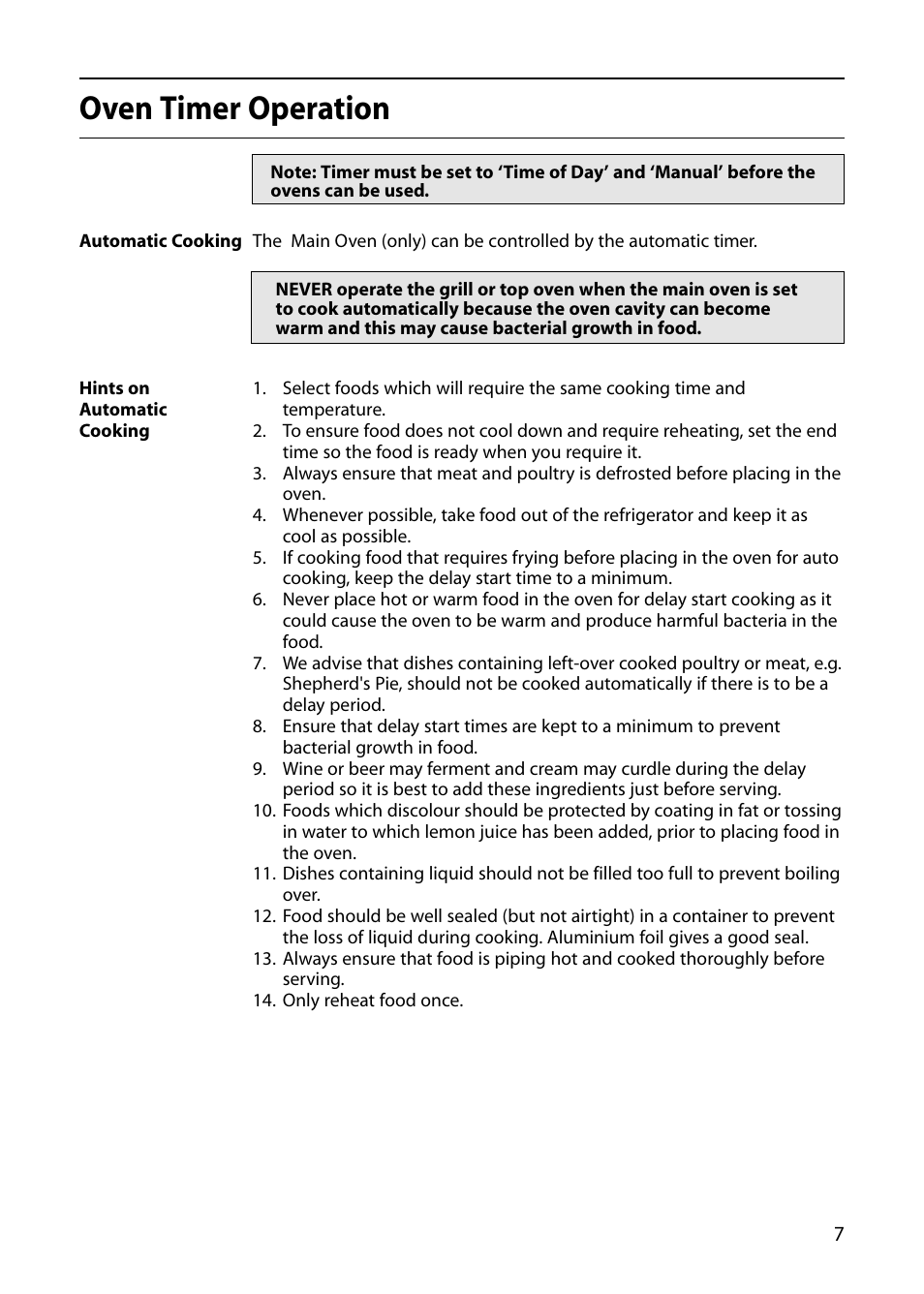 Oven timer operation | Indesit FIU20 User Manual | Page 9 / 36