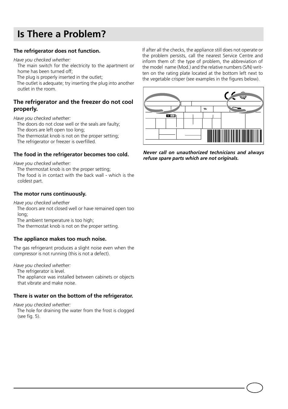 Is there a problem | Indesit IN C 265 AI User Manual | Page 11 / 13