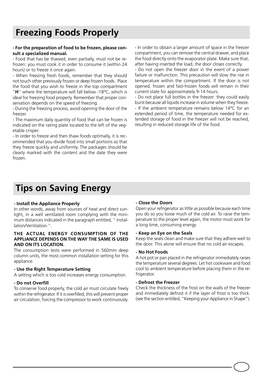 Freezing foods properly tips on saving energy | Indesit IN C 265 AI User Manual | Page 7 / 13