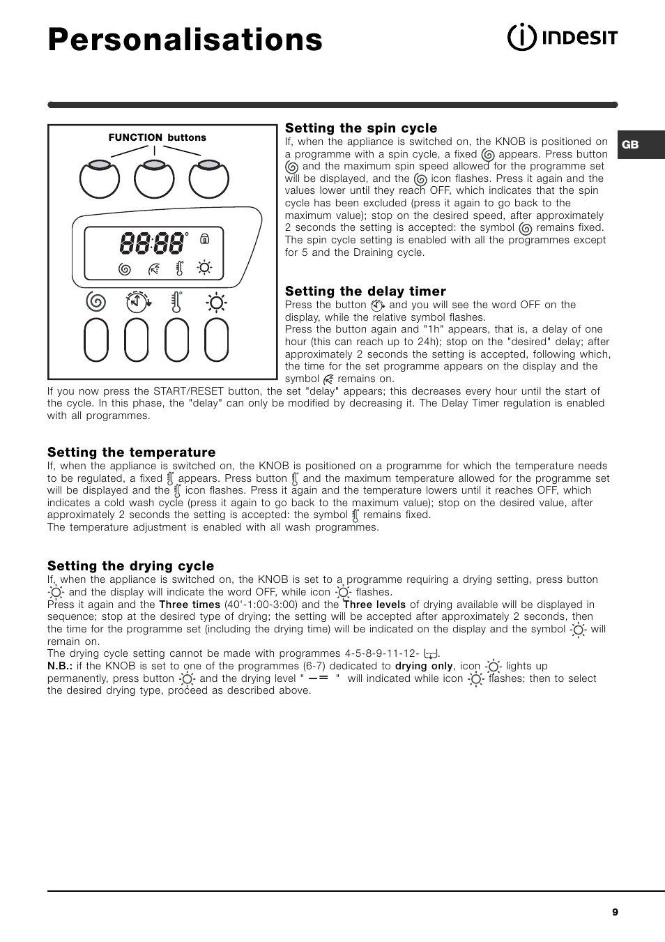 Personalisations | Indesit WIDXE 146 S User Manual | Page 9 / 16