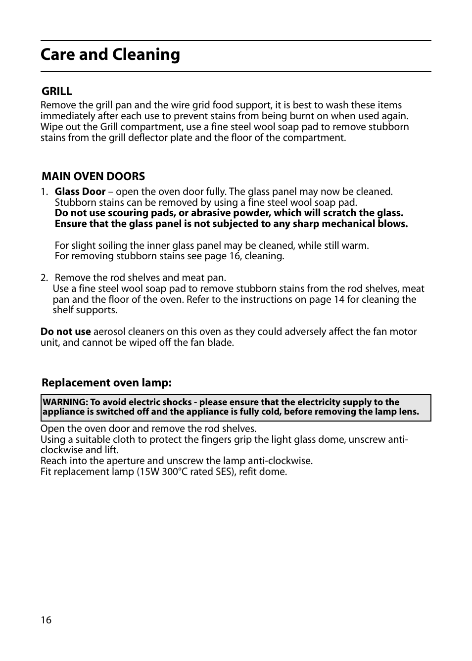 Care and cleaning | Indesit KP100CX User Manual | Page 16 / 24