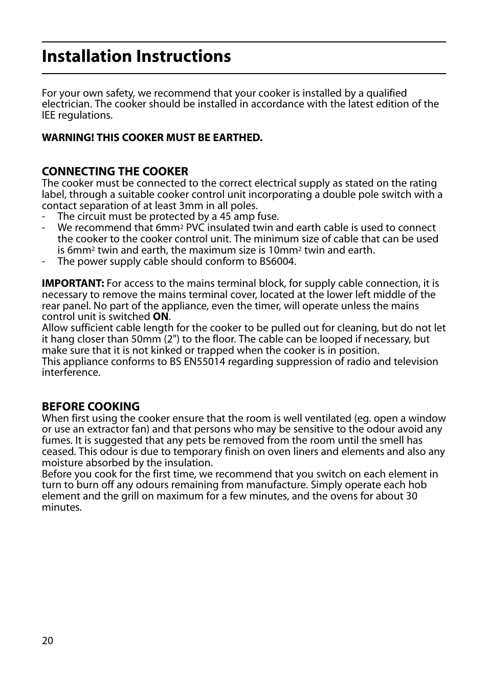 Installation instructions | Indesit KP100CX User Manual | Page 20 / 24