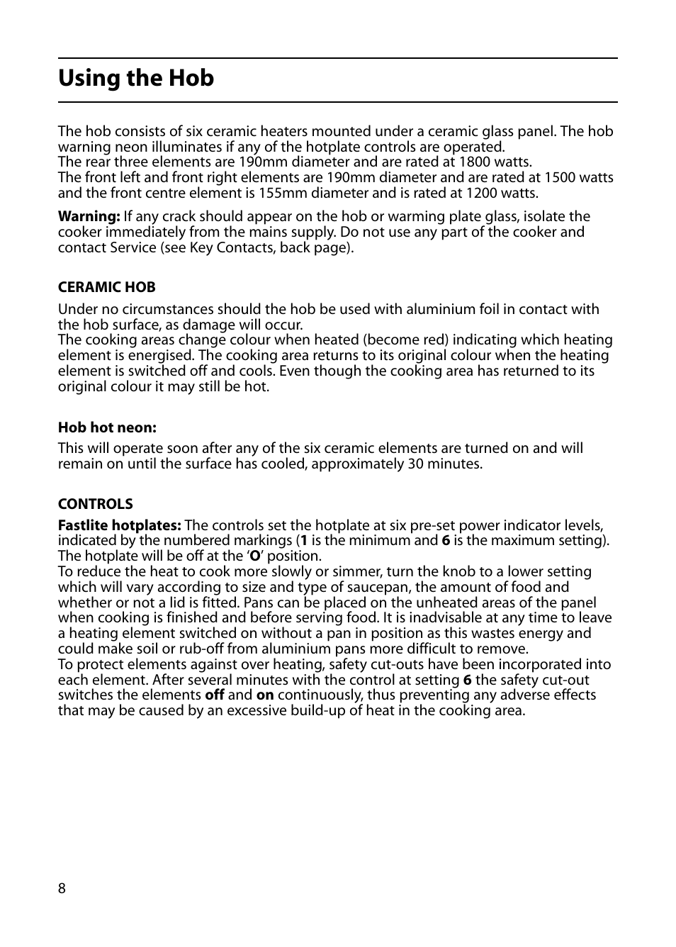 Using the hob | Indesit KP100CX User Manual | Page 8 / 24