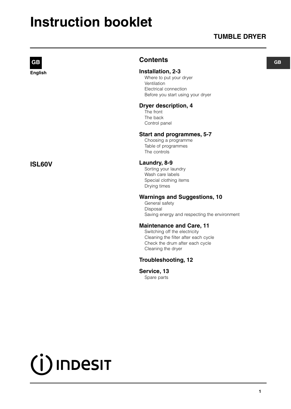 Indesit ISL60V User Manual | 16 pages