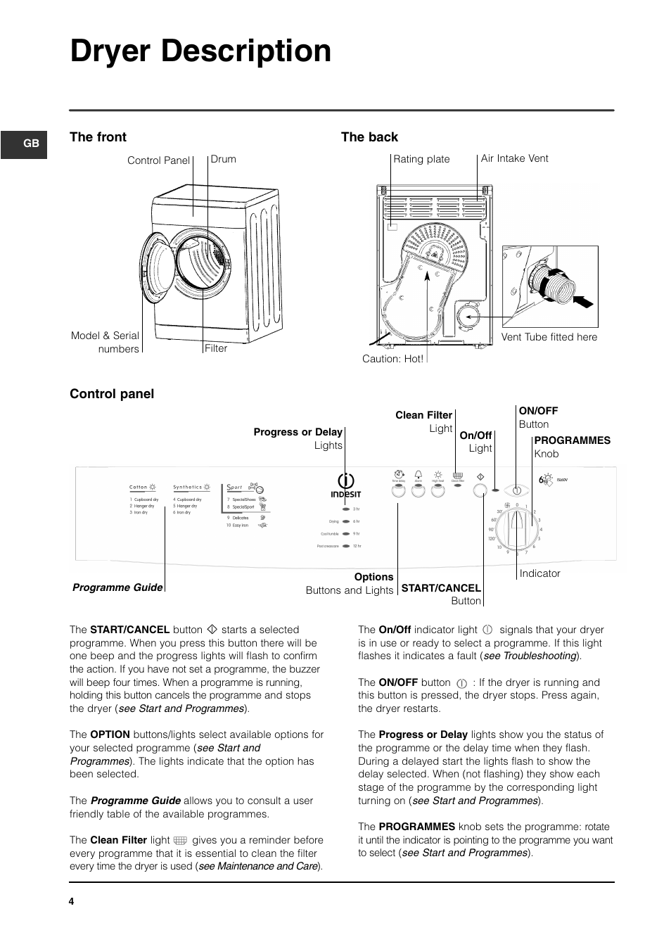 Dryer description | Indesit ISL60V User Manual | Page 4 / 16