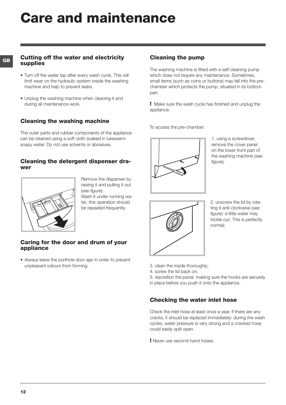 Care and maintenance | Indesit IWD 7168 User Manual | Page 12 / 16