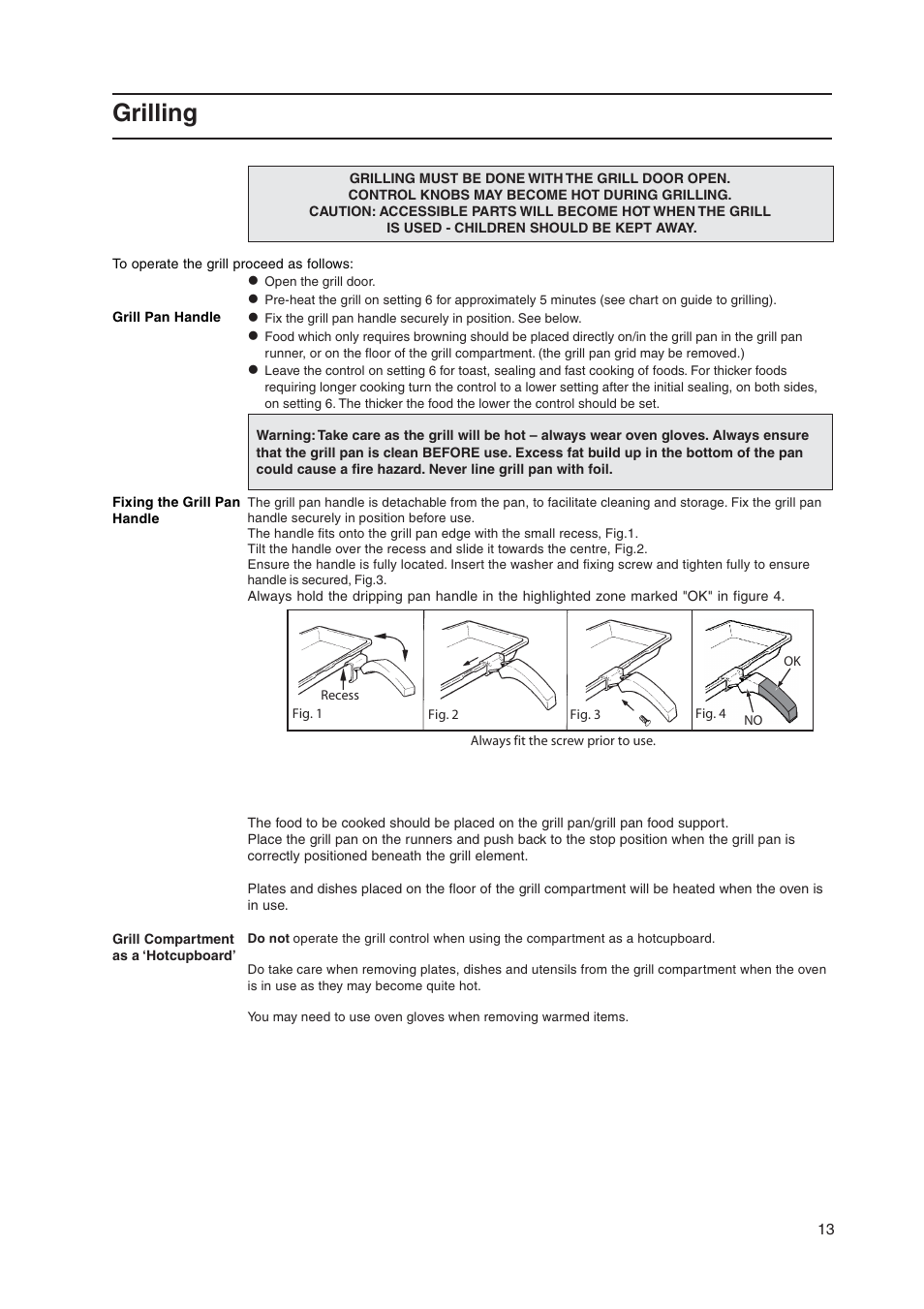 Grilling | Indesit KD3G11/G User Manual | Page 13 / 24
