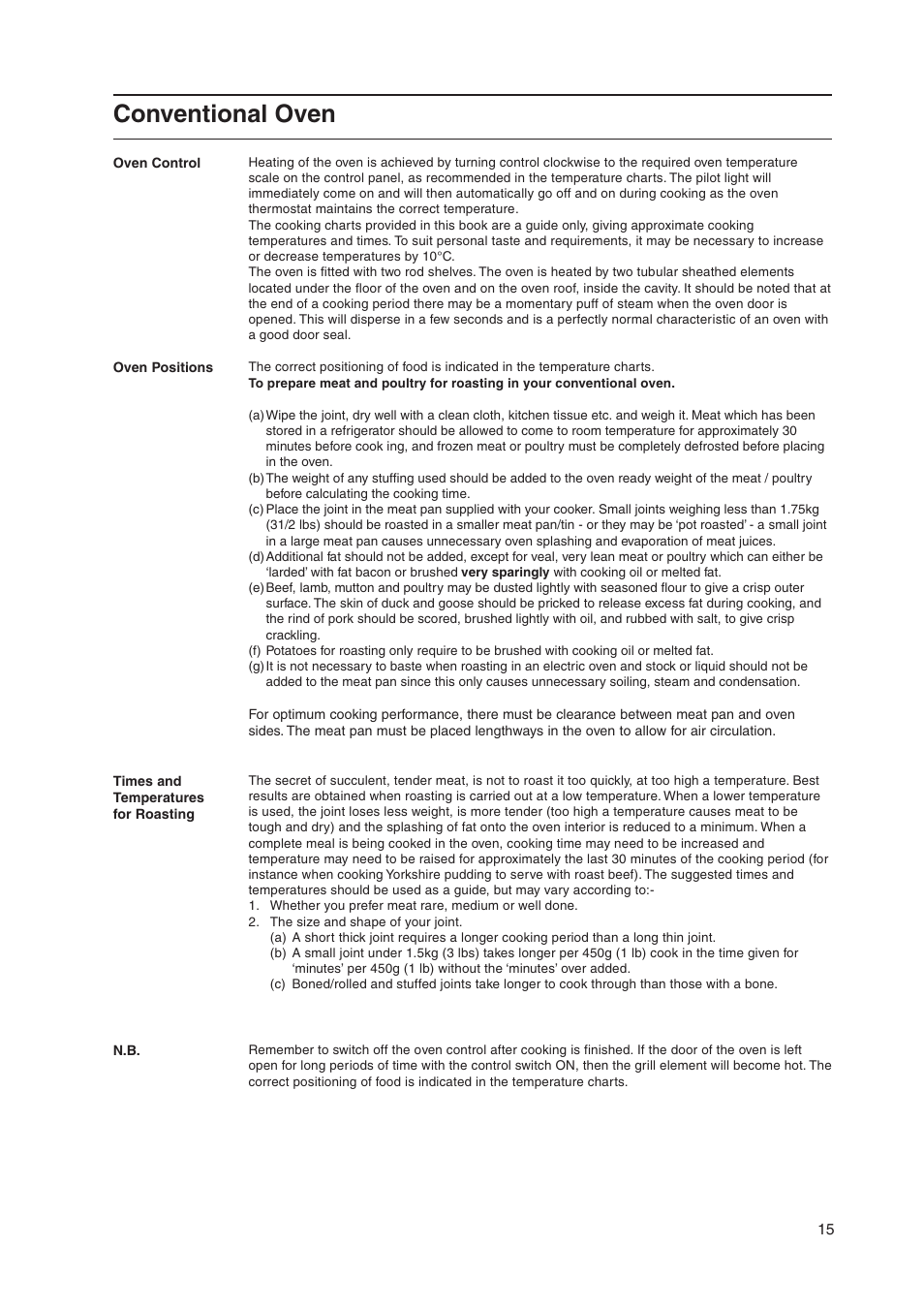 Conventional oven | Indesit KD3G11/G User Manual | Page 15 / 24