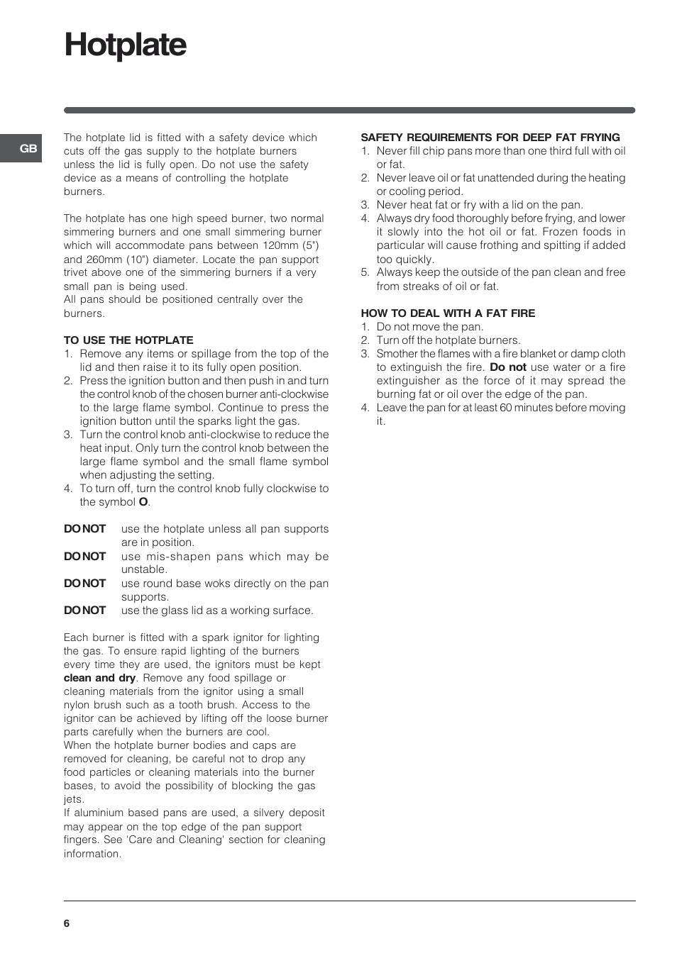 Hotplate | Indesit KD6G25M User Manual | Page 6 / 24
