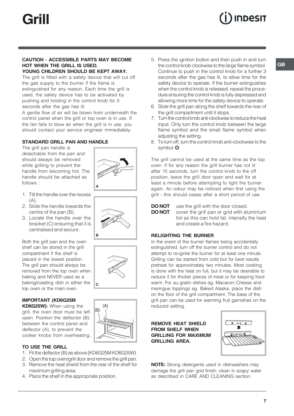 Grill | Indesit KD6G25M User Manual | Page 7 / 24