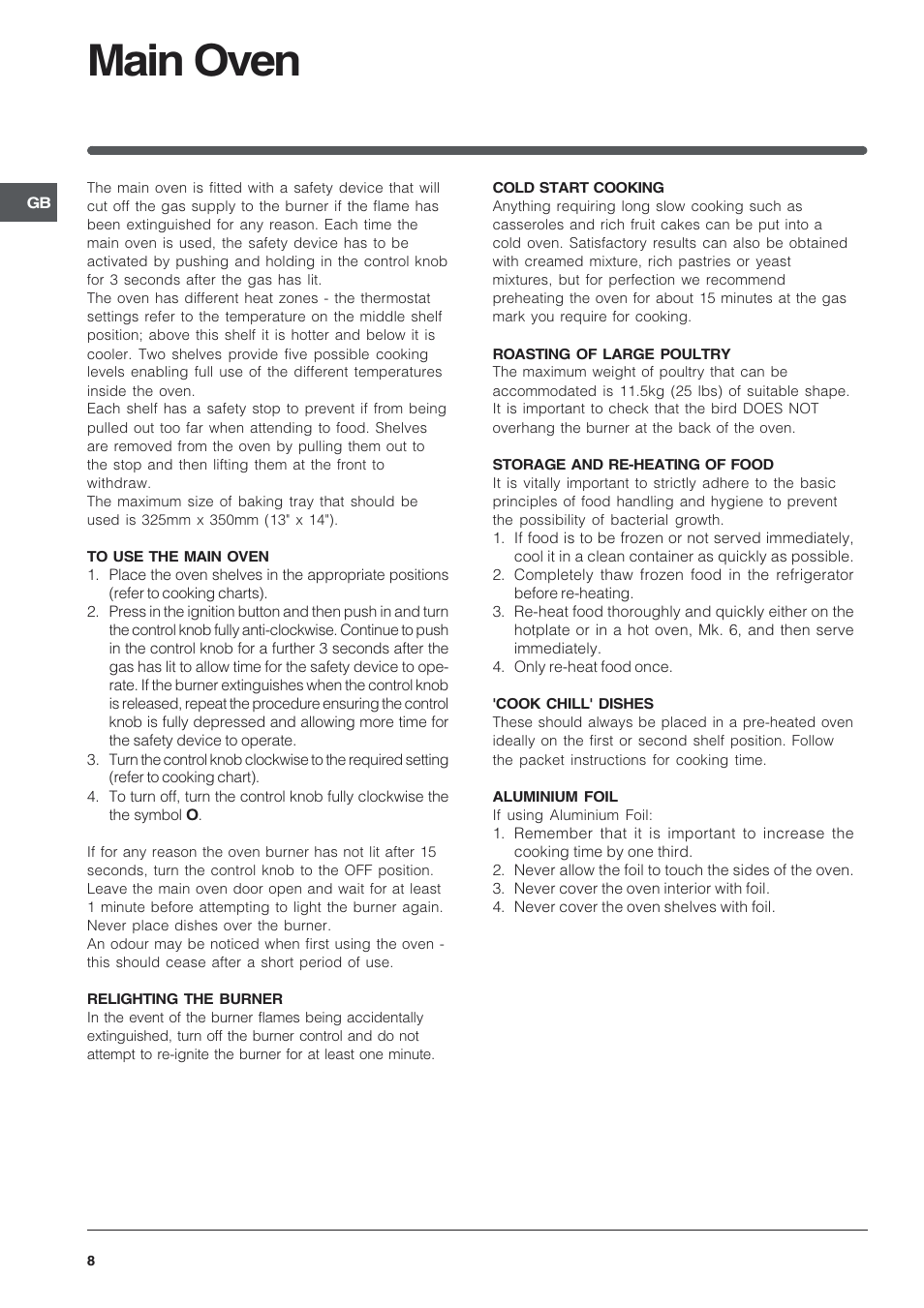 Main oven | Indesit KD6G25M User Manual | Page 8 / 24