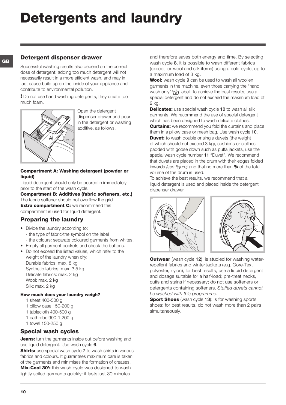 Detergents and laundry | Indesit PWE 8168 S User Manual | Page 10 / 16