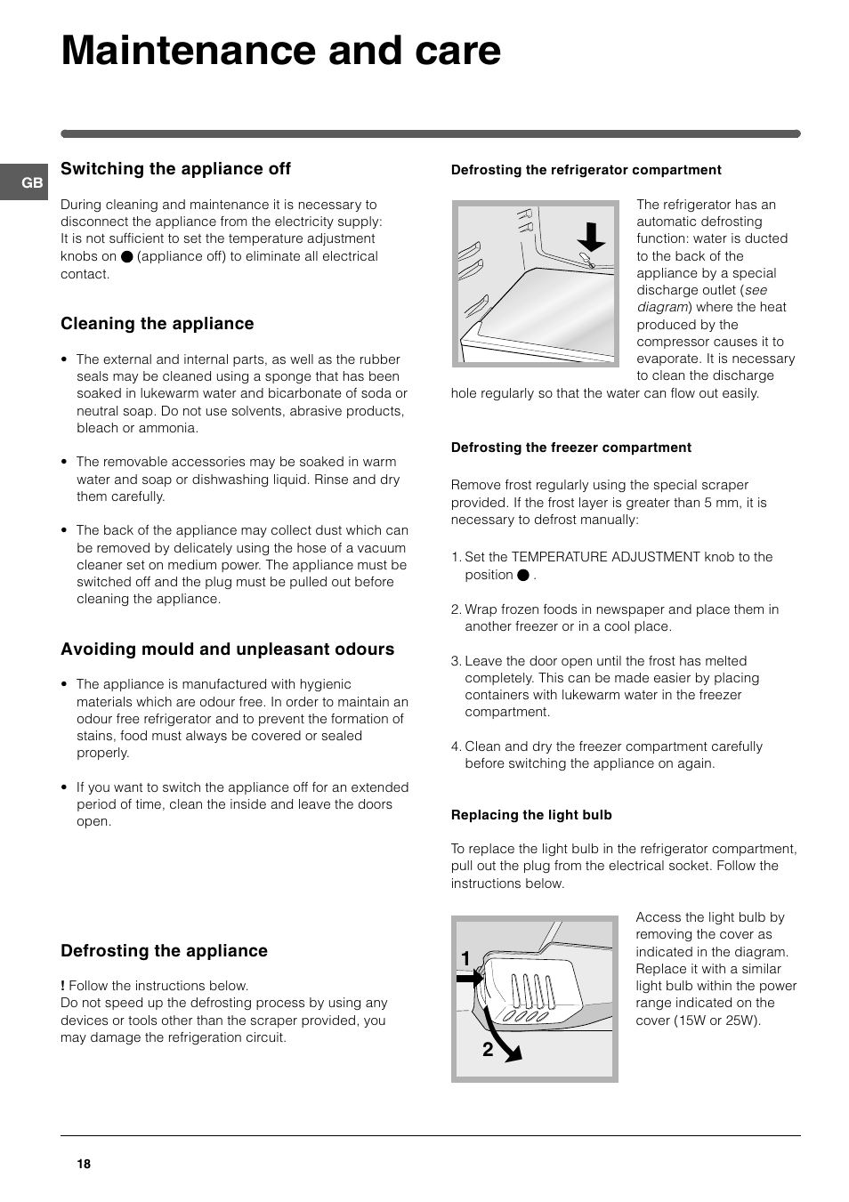 Maintenance and care | Indesit TAAN 25 User Manual | Page 8 / 12