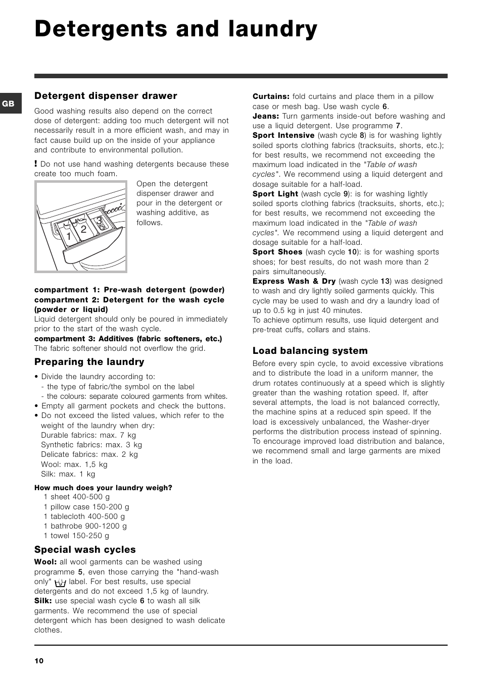 Detergents and laundry | Indesit IWDE 7145 User Manual | Page 10 / 16
