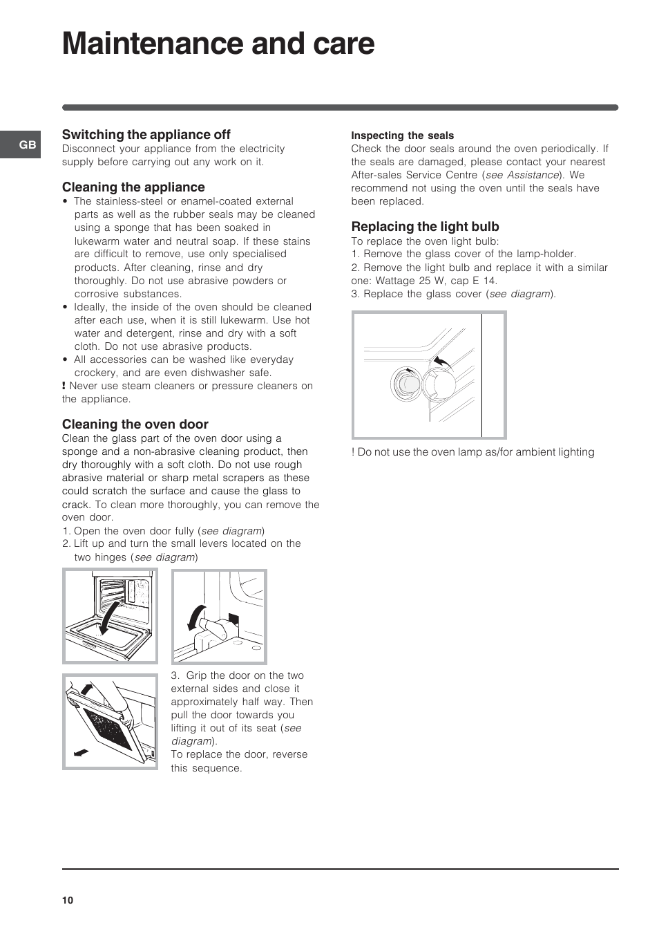 Maintenance and care | Indesit IFG User Manual | Page 10 / 12