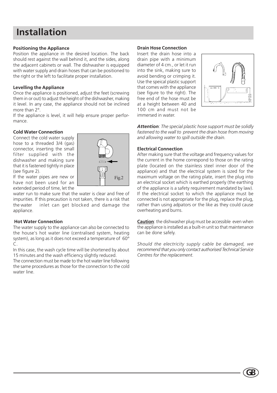 Installation | Indesit DI 62 User Manual | Page 11 / 16