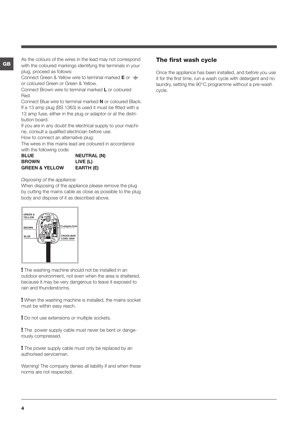 The first wash cycle | Indesit IWC 6105 User Manual | Page 4 / 16