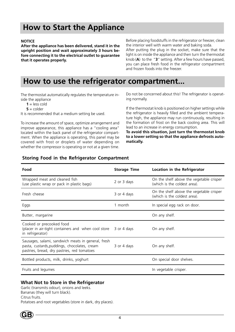 How to start the appliance, How to use the refrigerator compartment | Indesit R 24 - R 24 S User Manual | Page 6 / 12