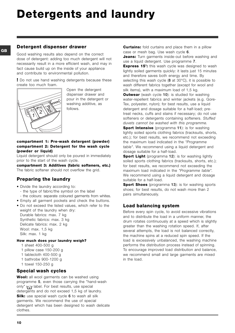 Detergents and laundry | Indesit IWE 7145 S User Manual | Page 10 / 16