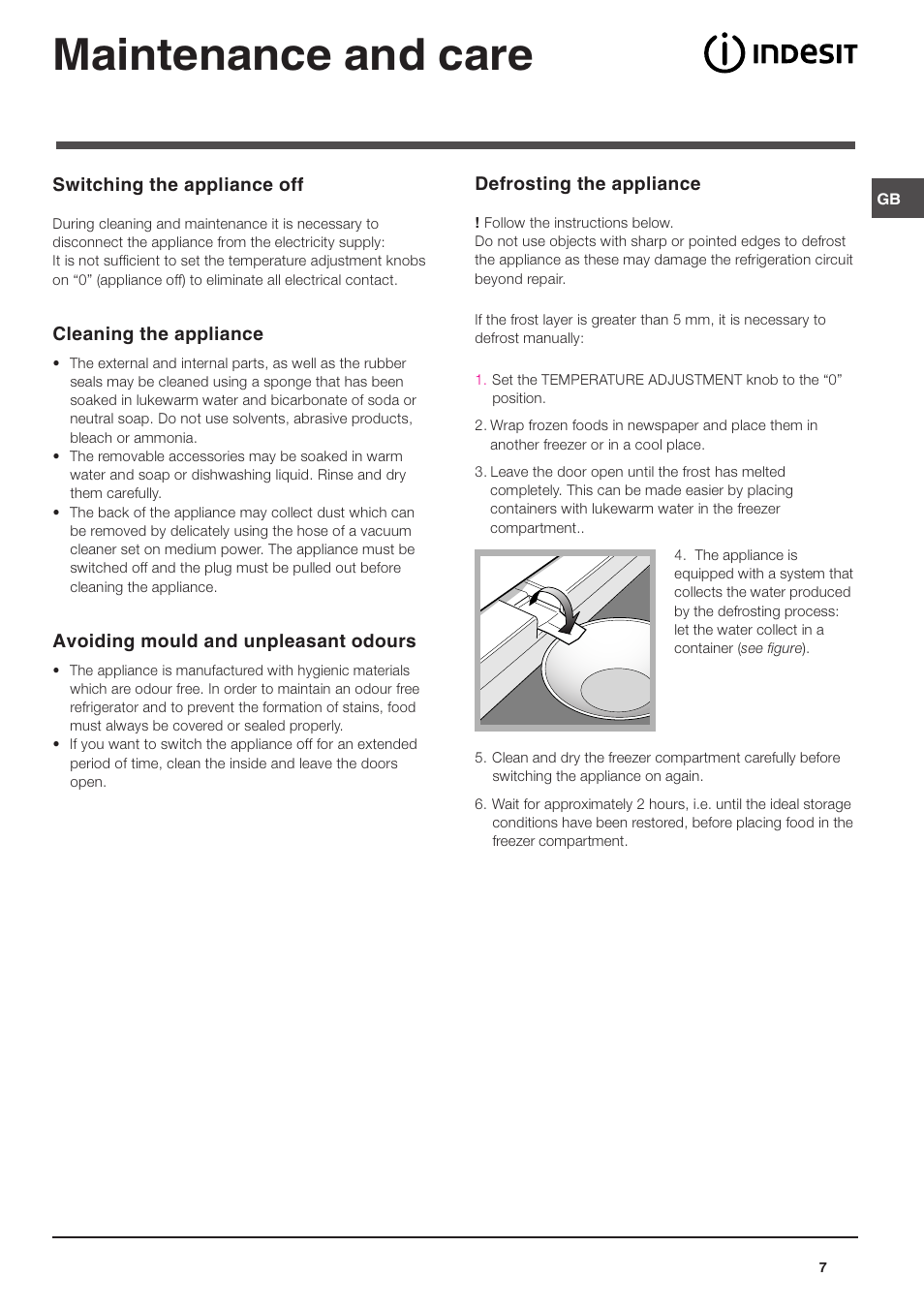Maintenance and care | Indesit TZA 1 S User Manual | Page 7 / 12