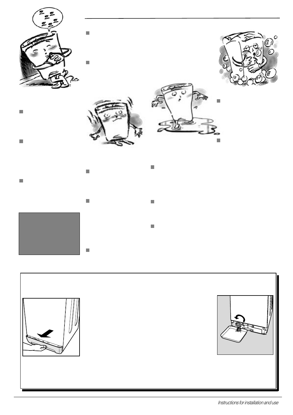 When in need, check the pump and the rubber hose, The washing machine | Ariston AT 84 User Manual | Page 13 / 80