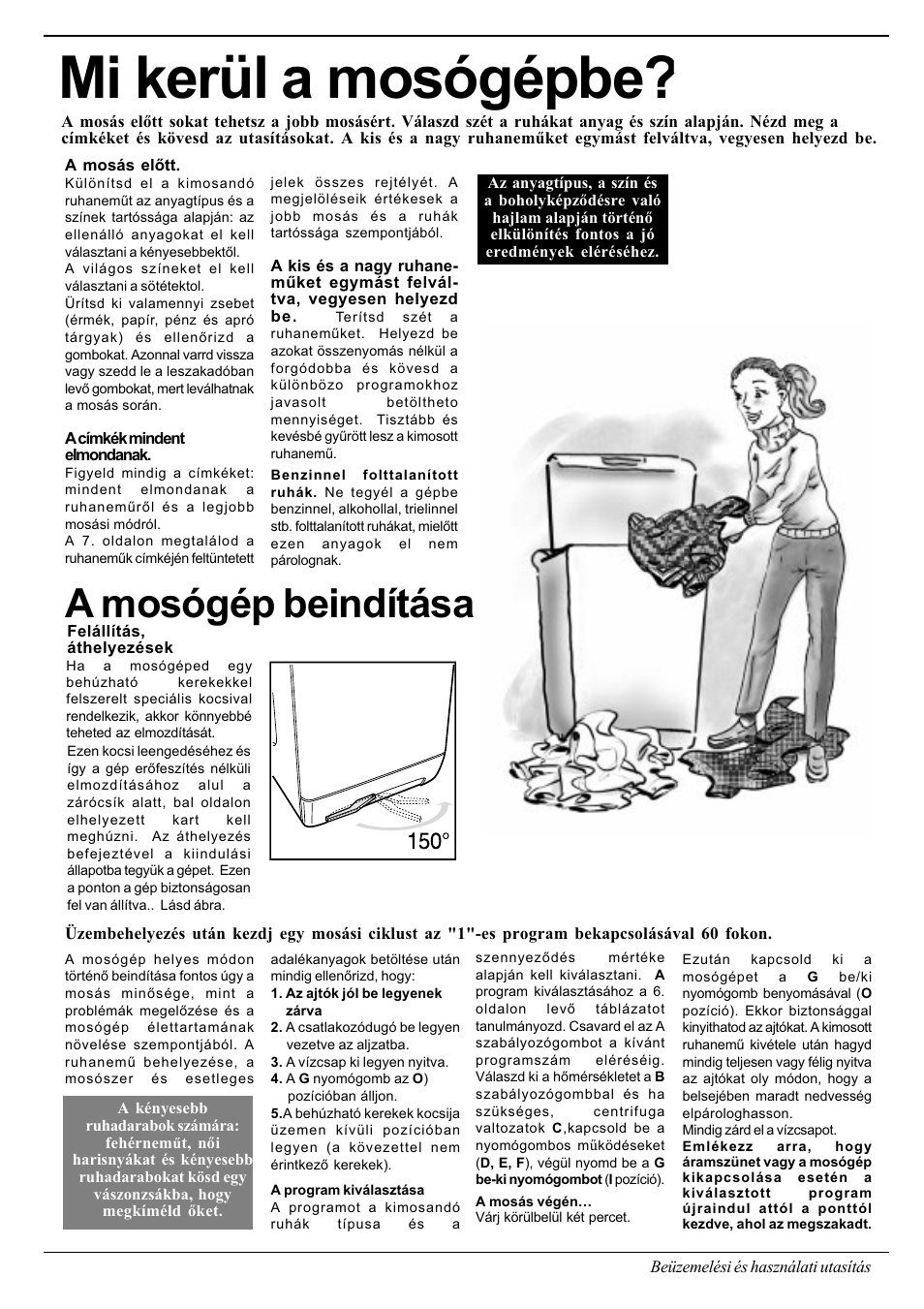 Mi kerül a mosógépbe, A mosógép beindítása | Ariston AT 84 User Manual | Page 53 / 80