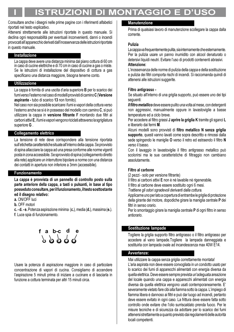 Istruzioni di montaggio e duso i, A b-c d e f | Indesit LI178D User Manual | Page 5 / 12